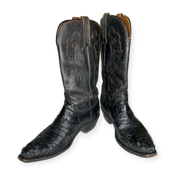 Lucchese Men’s Cowboy Boots Size 8.5 Black Good Condition Leather Crocodile - Picture 3 of 10